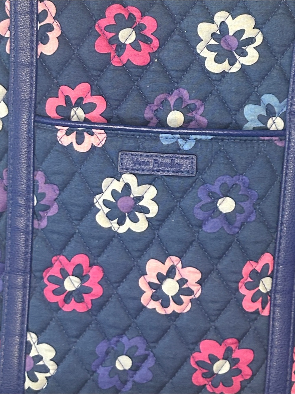 Vera Bradley Navy Quilted Floral Tote with Pink & Purple Accents - Picture 2 of 5